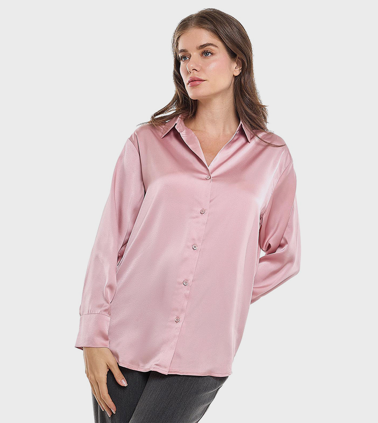 Solid Shirt with Classic Collar and Long Sleeves