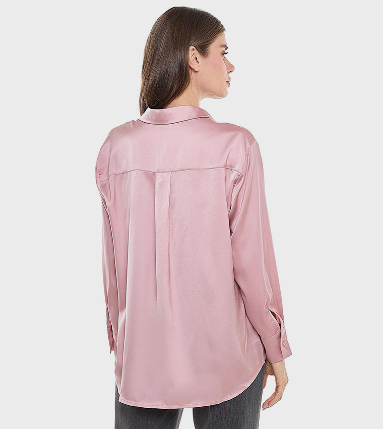 Solid Shirt with Classic Collar and Long Sleeves