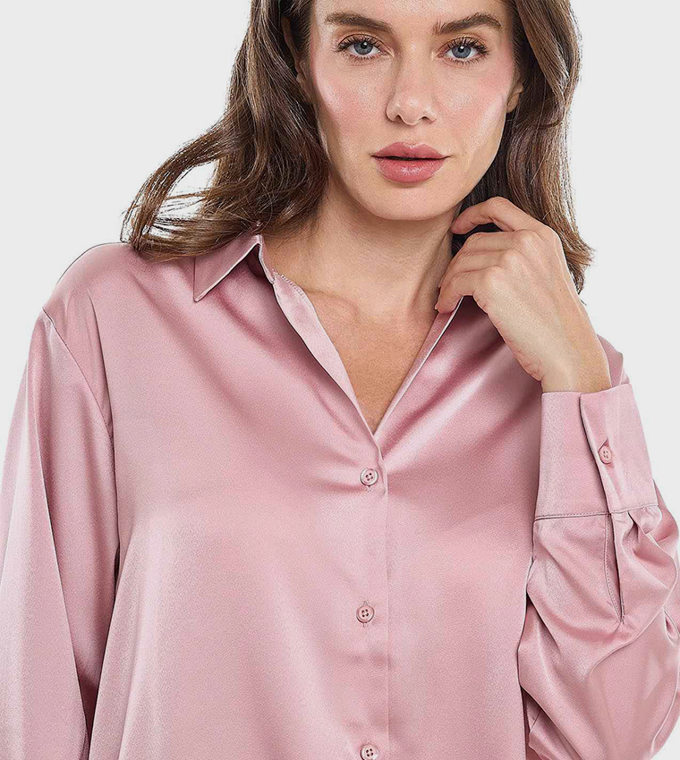 Solid Shirt with Classic Collar and Long Sleeves