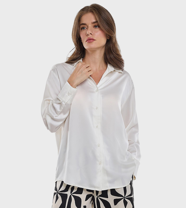 Solid Shirt with Classic Collar and Long Sleeves