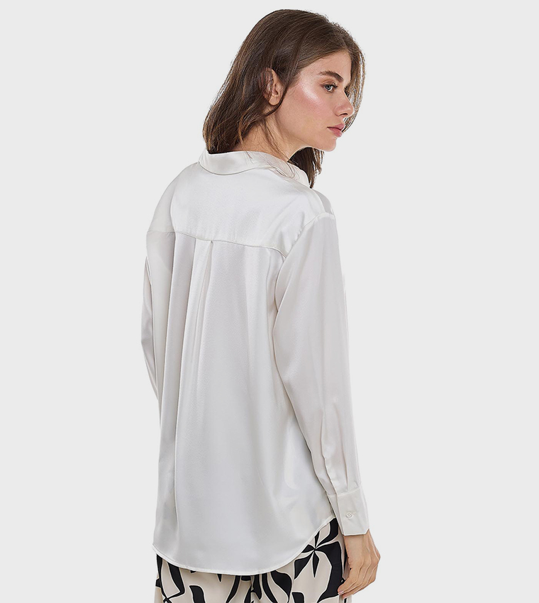 Solid Shirt with Classic Collar and Long Sleeves