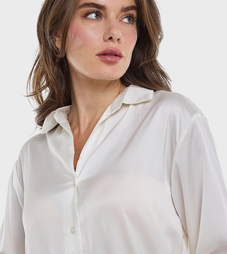 Solid Shirt with Classic Collar and Long Sleeves