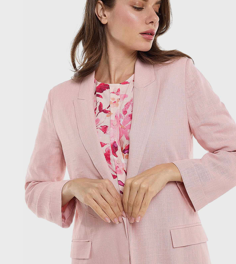 Solid Jacket with Lapel Collar and Long Sleeves