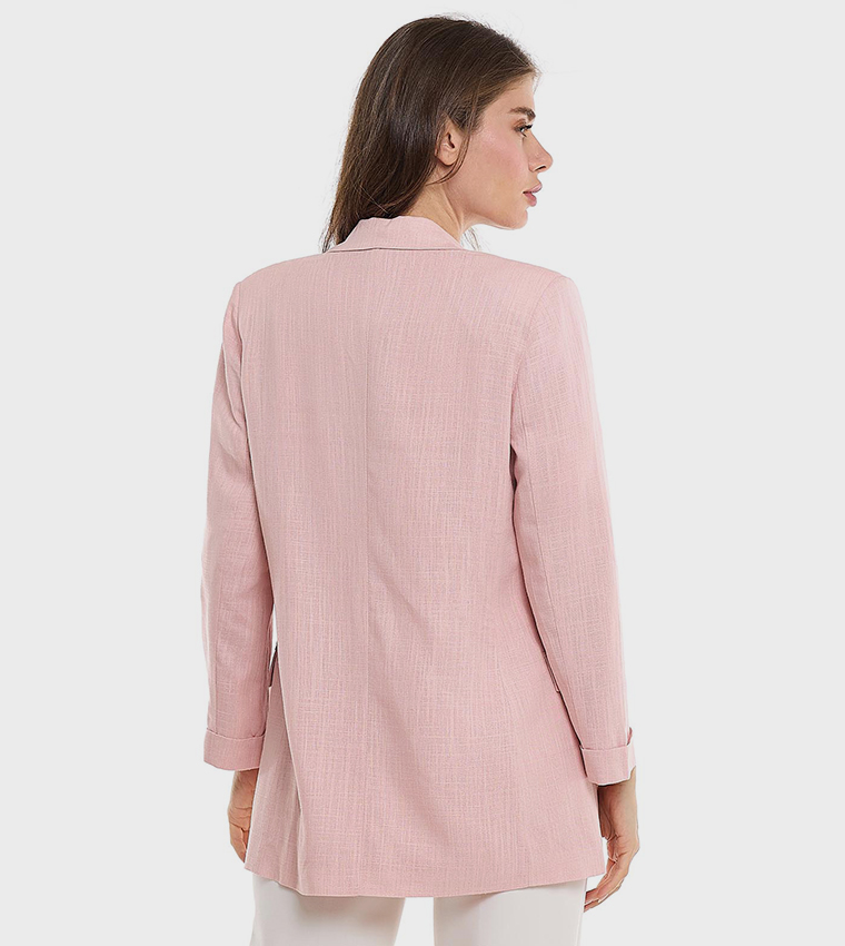 Solid Jacket with Lapel Collar and Long Sleeves