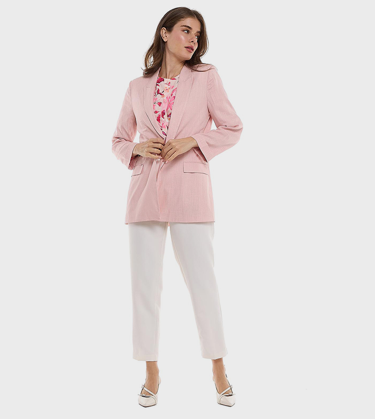 Solid Jacket with Lapel Collar and Long Sleeves