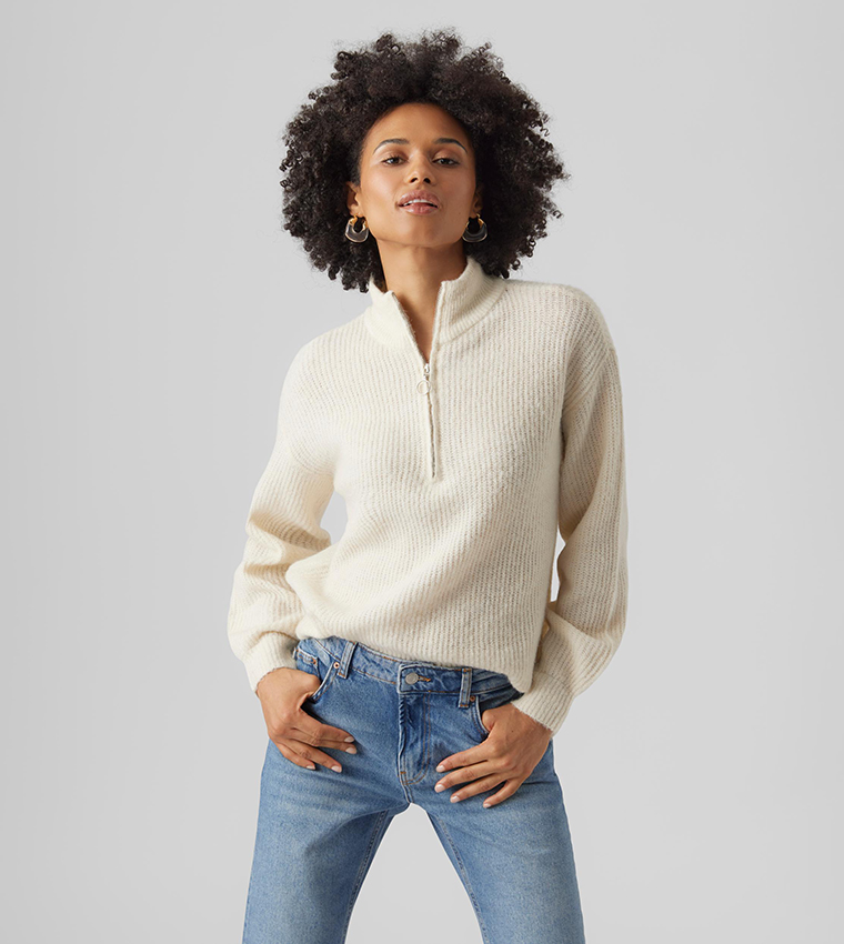 Buy Vero Moda Half Zipper Mock Neck Sweater In OFF WHITE 6thStreet UAE