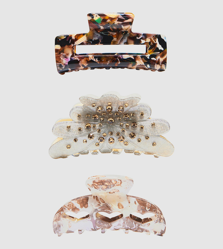 3-Pack Patterned Claw Clips
