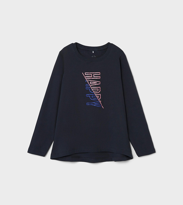 Typography Printed Long Sleeves T-Shirt