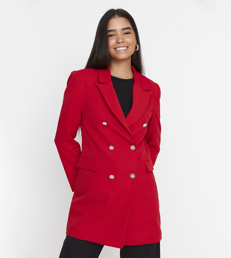 Red double breasted discount jacket