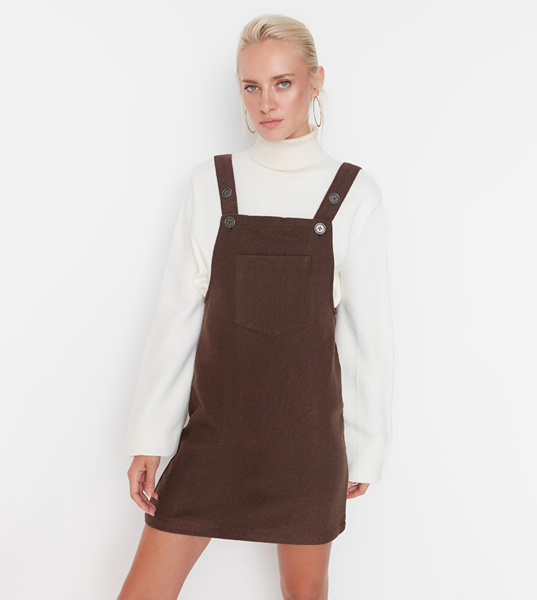 mens brown casual dress boots Vintage 1970s Brown Cord Pinafore Dress – ALEXANDRA-KING main image 0