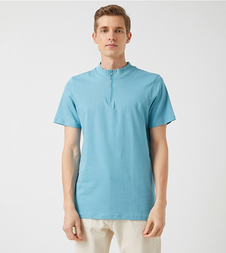 Zipper Collar Basic Polo T-Shirt