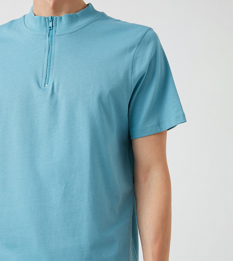Zipper Collar Basic Polo T-Shirt