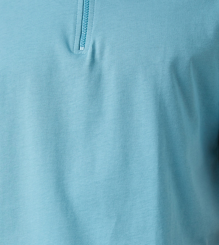 Zipper Collar Basic Polo T-Shirt