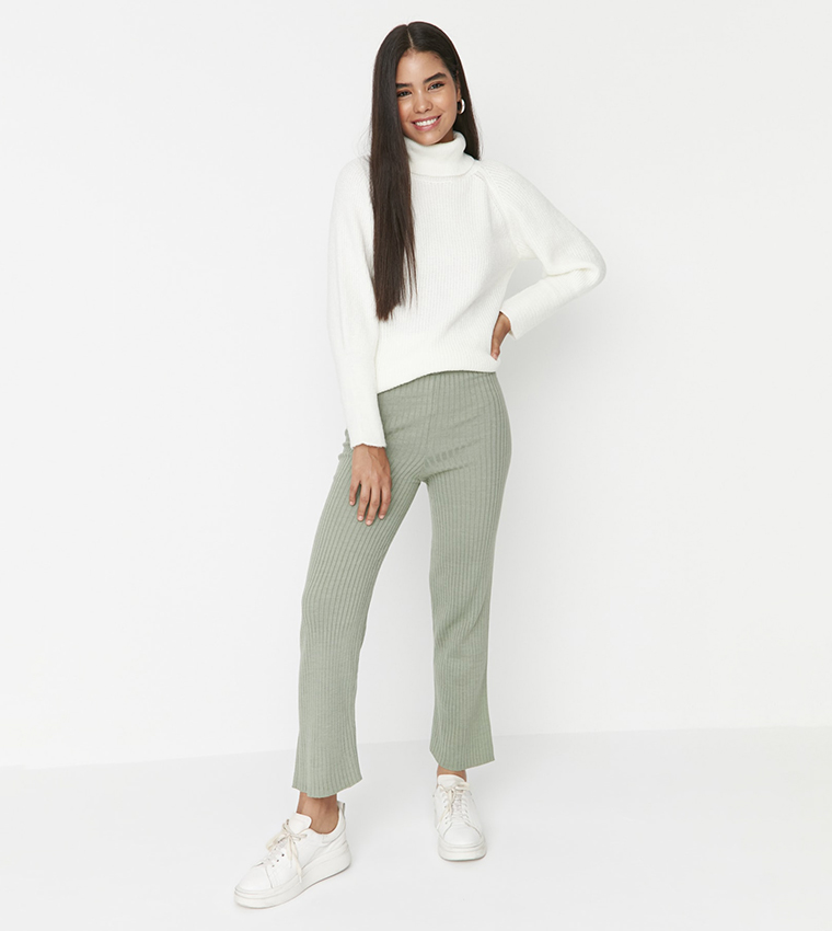 ASOS DESIGN cigarette pants with elastic waist in textured stripe