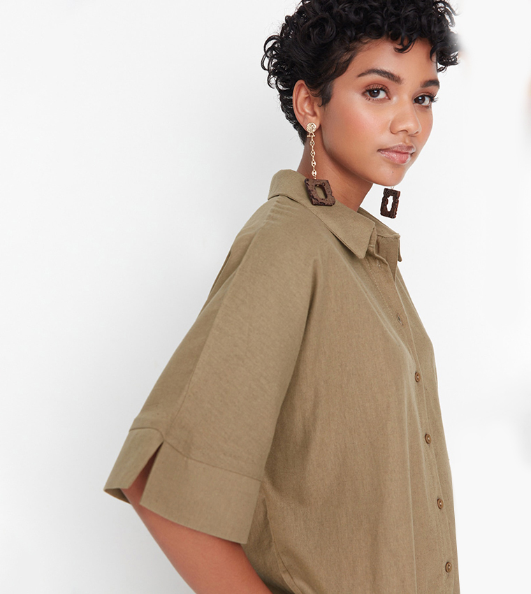 Solid Shirt Style Top