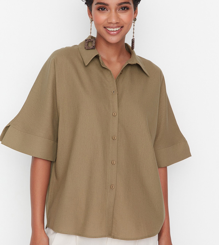 Solid Shirt Style Top