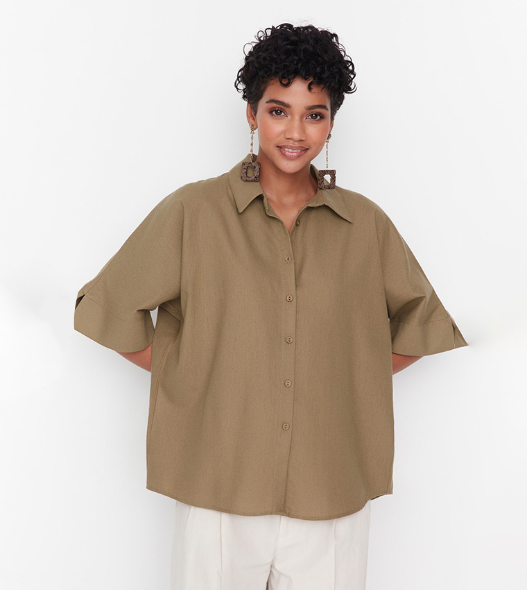 Solid Shirt Style Top