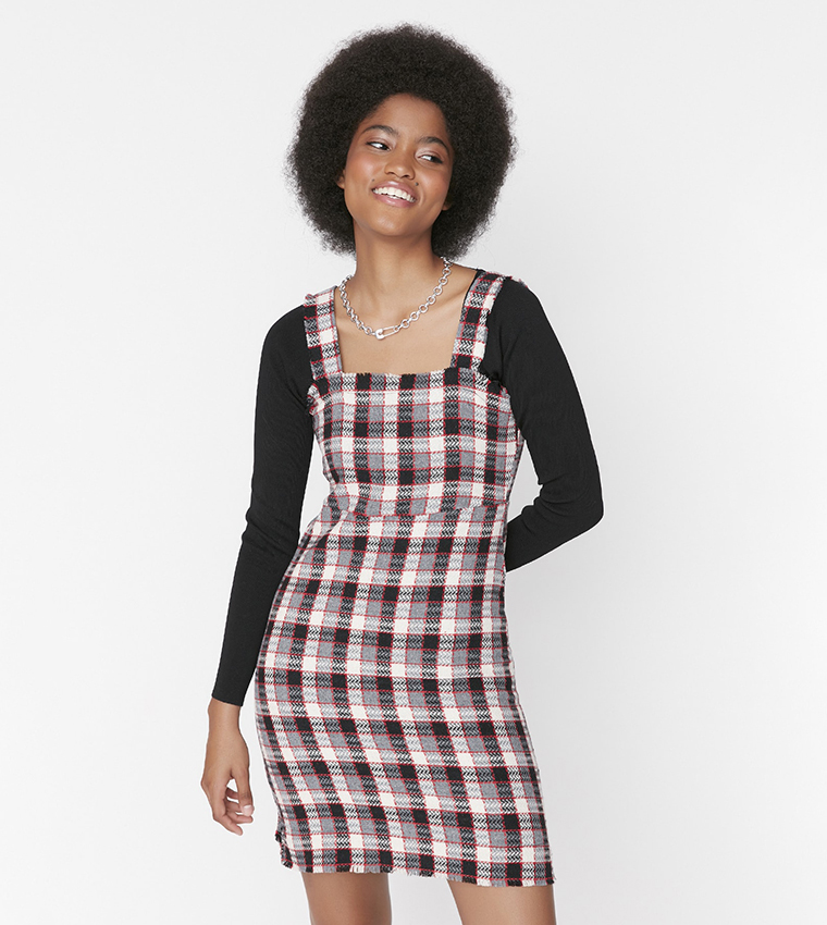 Black check outlet pinafore dress