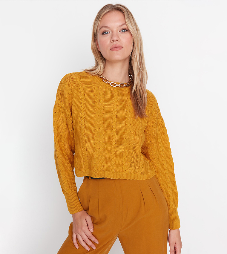 Orange cable knit sweater sale