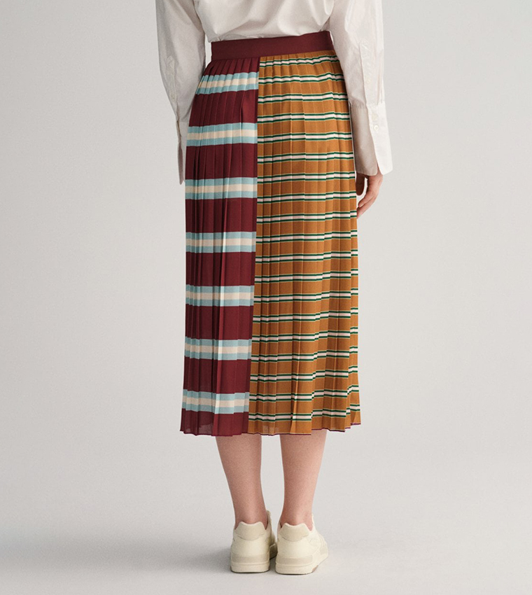Striped pleated skirt red hotsell
