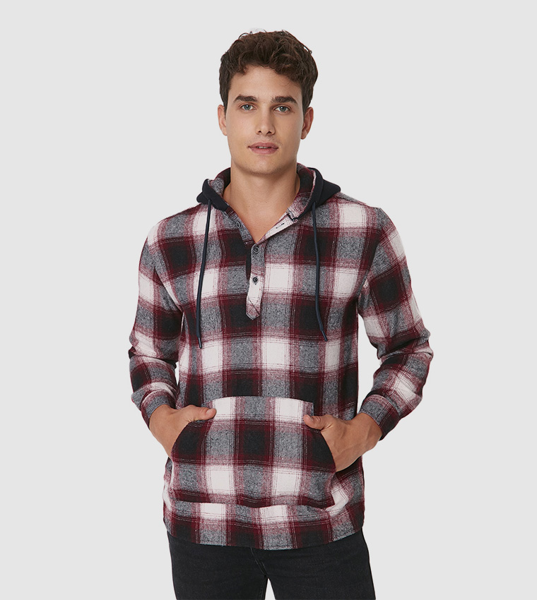 Buy Trendyol Plaid Check Casual Hoodie In Burgundy 6thStreet Oman