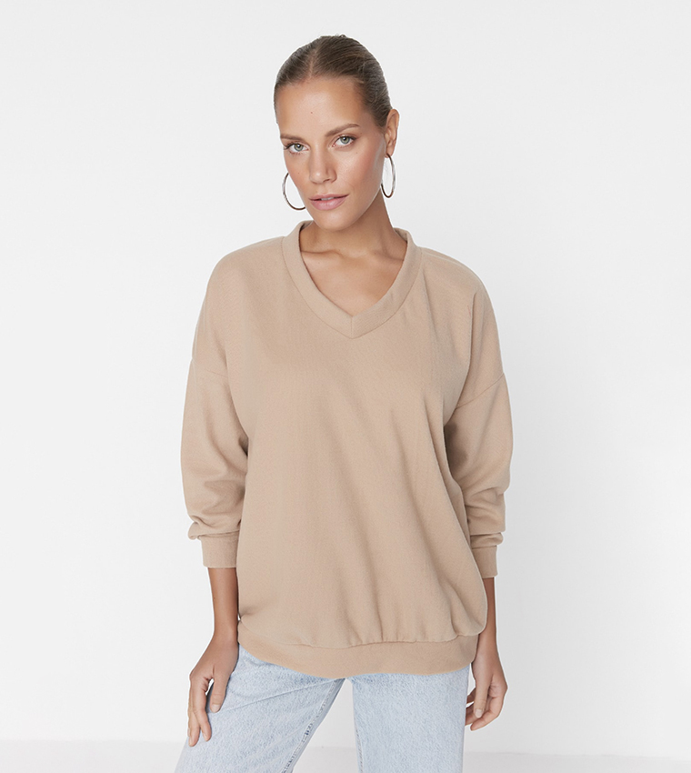 Buy Trendyol Casual Oversized Sweatshirt In Beige 6thStreet Saudi Arabia