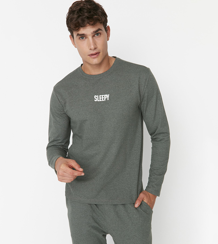 Buy Trendyol Printed Sweatshirt Jogger Set In Khaki 6thStreet Oman