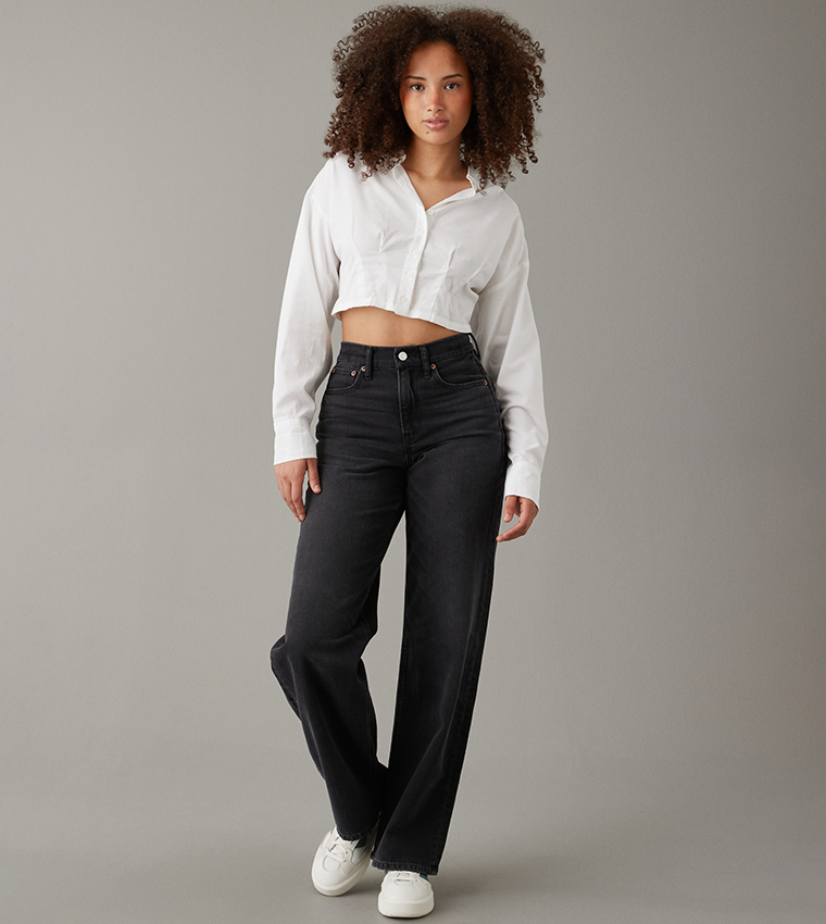Buy American Eagle Curvy High Waist Baggy Jeans In Black 6thStreet Bahrain