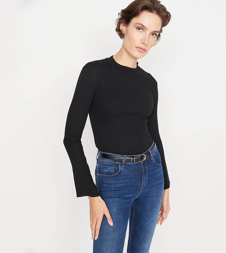 Flared Sleeves Knitted Snap Bodysuit Top