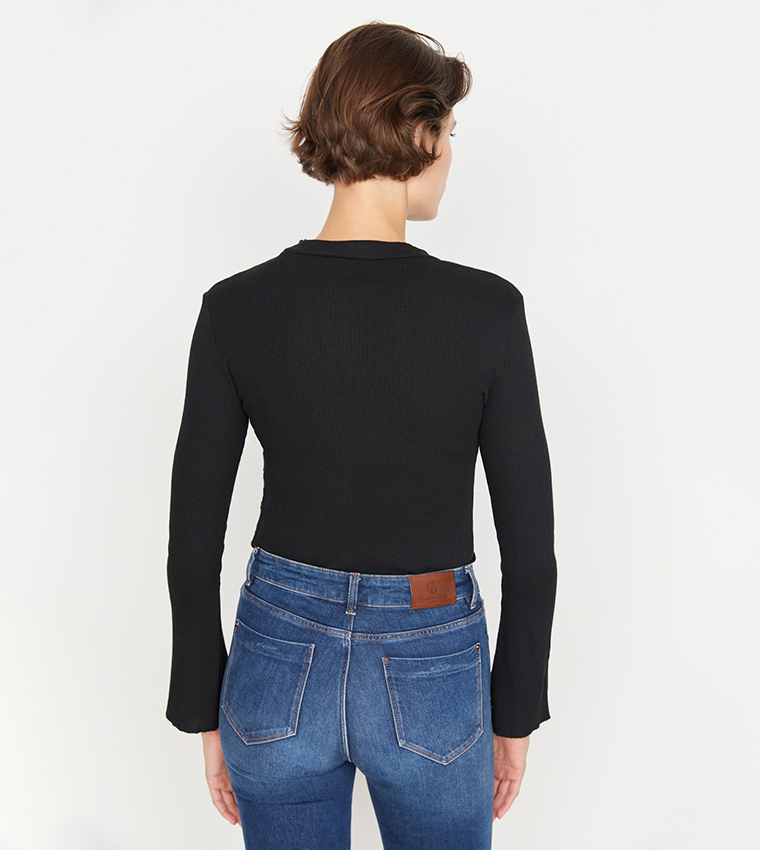 Flared Sleeves Knitted Snap Bodysuit Top