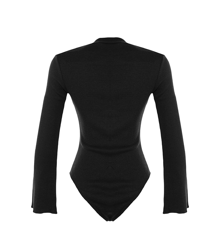 Flared Sleeves Knitted Snap Bodysuit Top