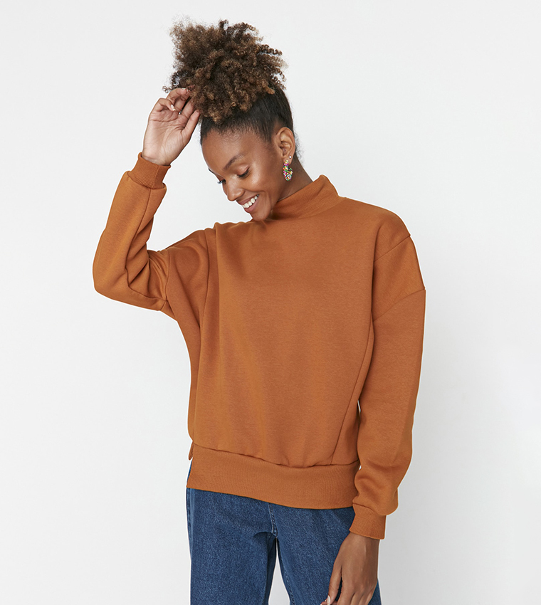 Asymmetrical high neck sweatshirt clearance
