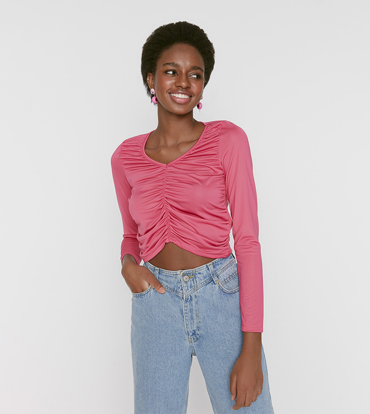 Ruched sales pink top