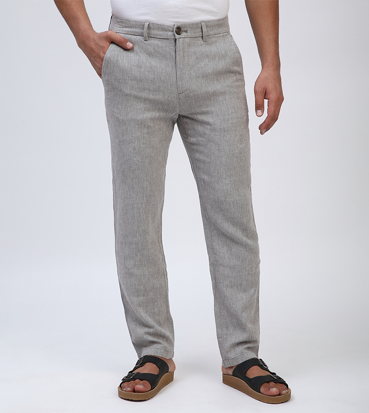 Mid Rise Linen Straight Fit Pants