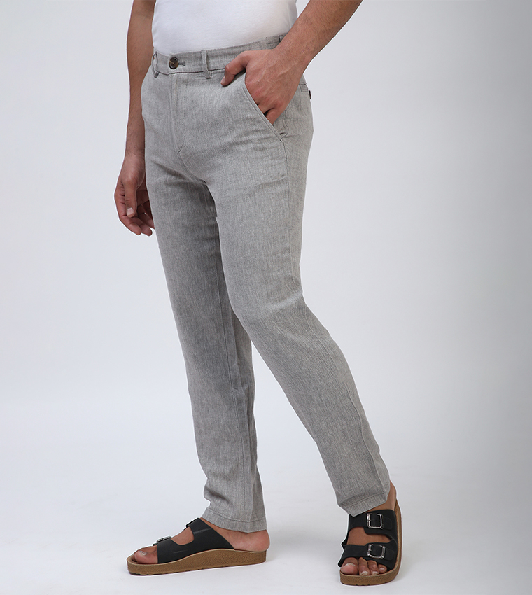 Mid Rise Linen Straight Fit Pants