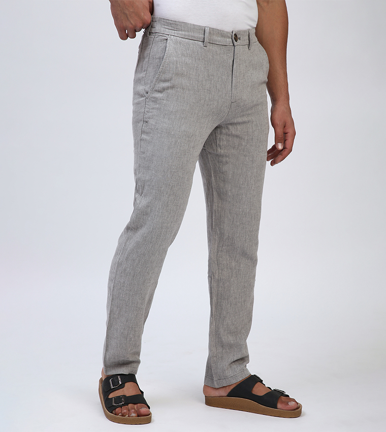 Mid Rise Linen Straight Fit Pants