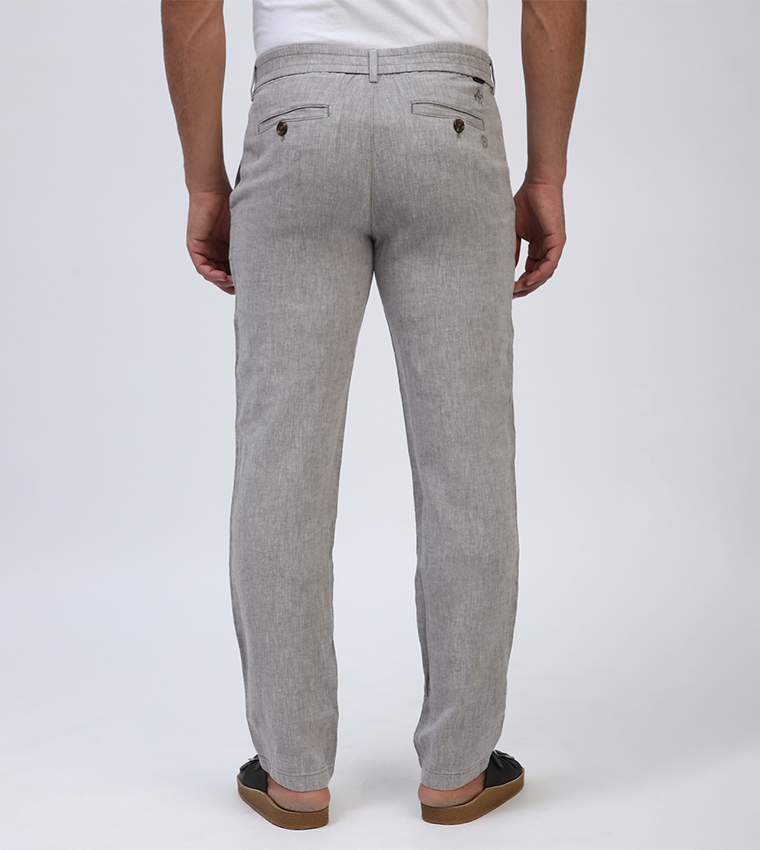 Mid Rise Linen Straight Fit Pants