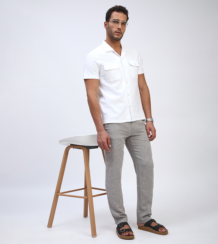 Mid Rise Linen Straight Fit Pants