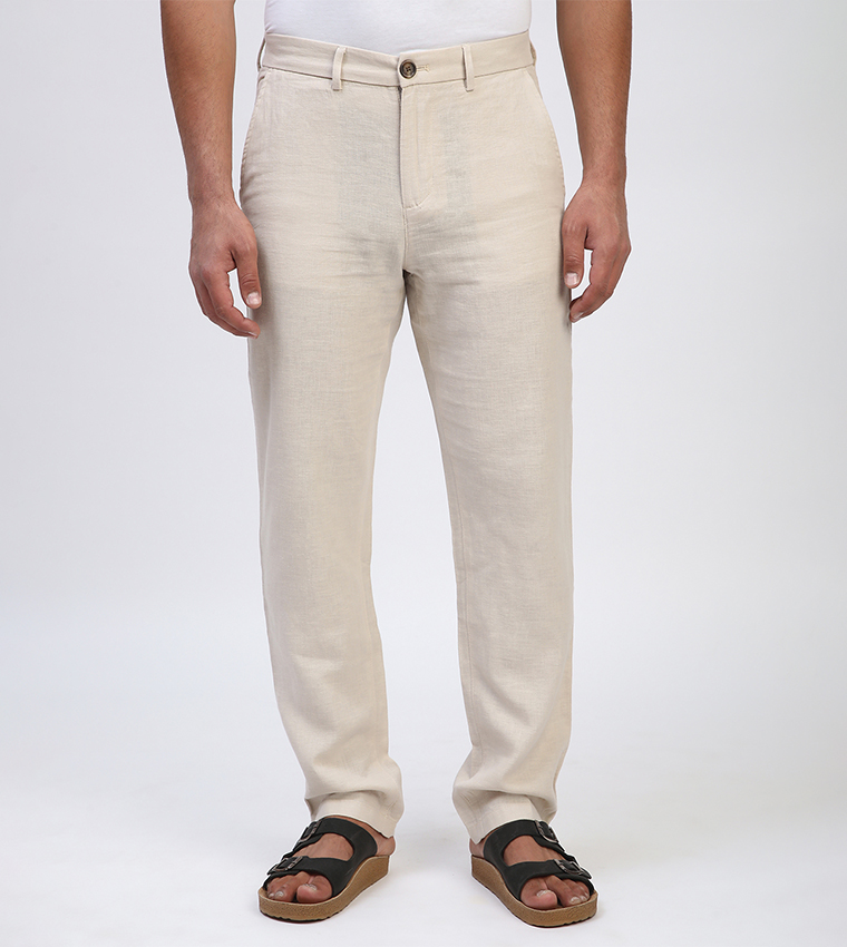 Mid Rise Linen Straight Fit Pants