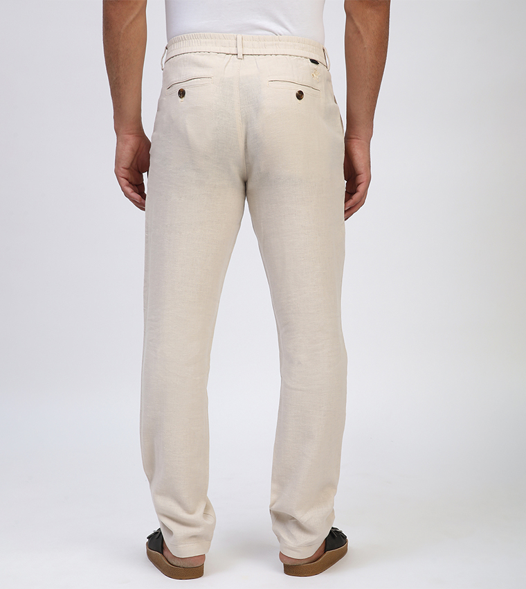 Mid Rise Linen Straight Fit Pants