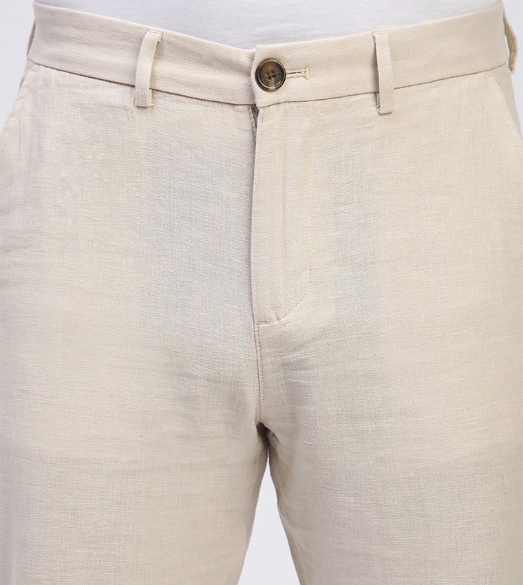 Mid Rise Linen Straight Fit Pants