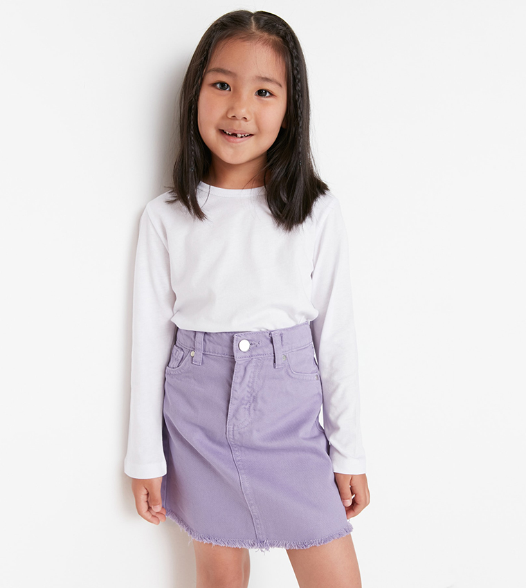Buy Trendyol Solid Tasseled Denim Skirt In Lilac 6thStreet UAE