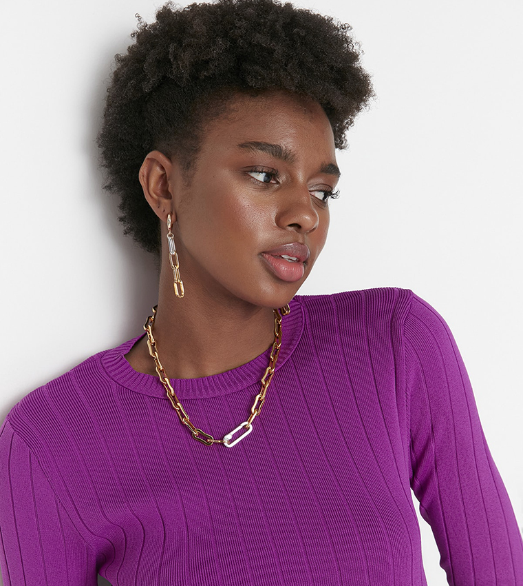 Buy Trendyol Crew Neck Knitted Sweater In Purple 6thStreet Bahrain