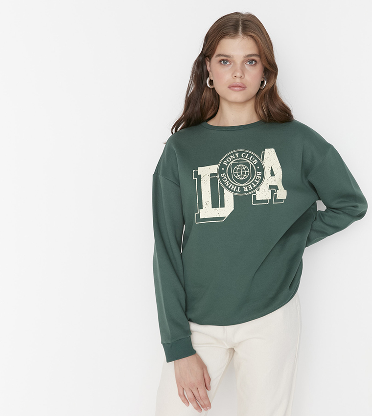 Buy Trendyol Printed Loose Fit Sweatshirt In Emerald 6thStreet UAE