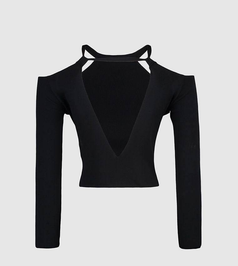 Buy Trendyol Cut Out Rib Knit Sweater In Black | 6thStreet Kuwait