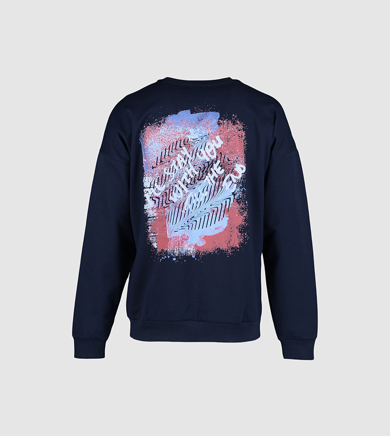 Buy Trendyol Oversize Fit Crew Neck Printed Sweatshirt In Blue