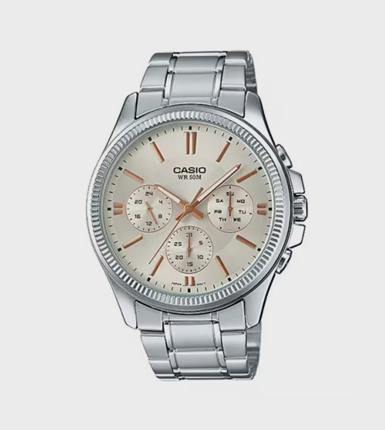 Beige Dial Stainless Steel Strap Analog Watch