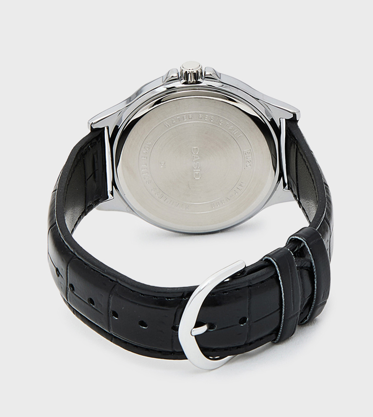 Black Dial Leather Strap Chronograph Watch