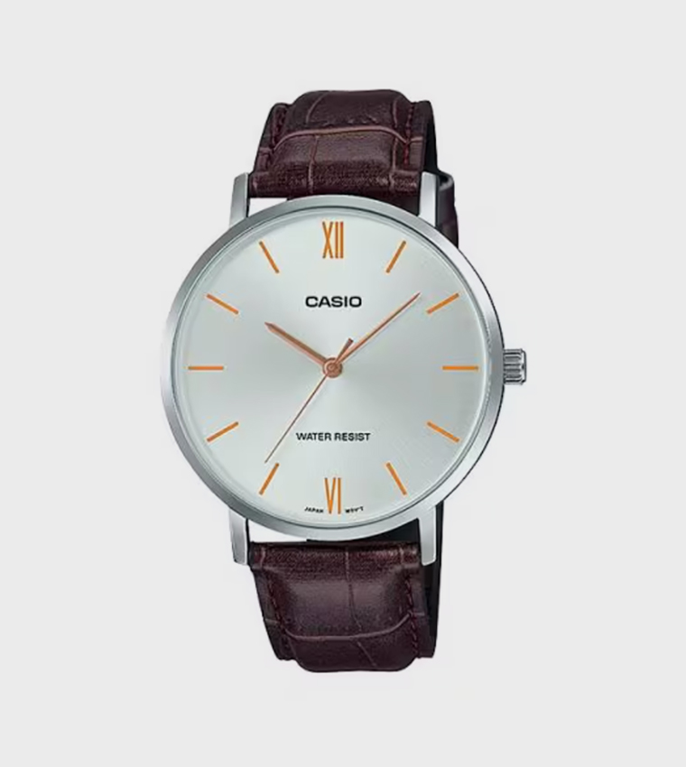 White Dial Leather Strap Analog Watch