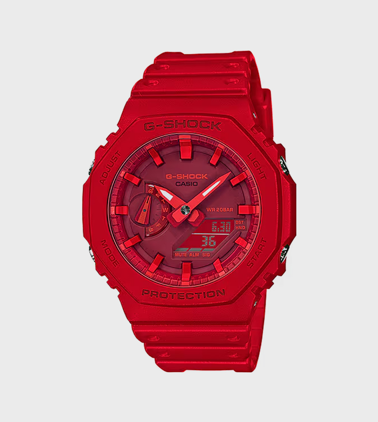 Red Dial Resin Strap Hybrid Watch
